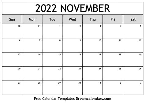 November 2022 Calendar Free Blank Printable With Holidays
