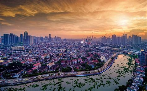 Download Wallpapers Manila 4k Pasig River Sunset Cityscapes
