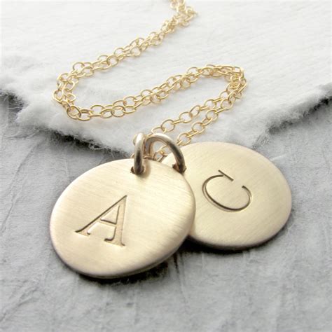 Gold Initial Necklace Solid Brushed 14k Gold Double Initial Etsy
