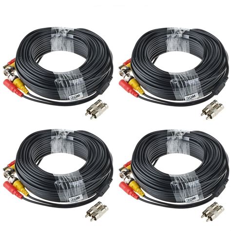 Ablegrid 4 Pack 100ft Bnc Video Power Cable Security Camera Cable Wire