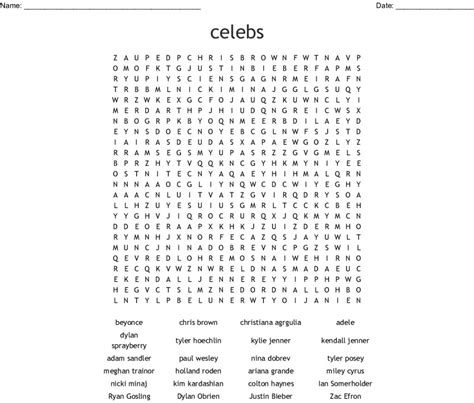 Celebrities Word Search Wordmint Word Search Printable