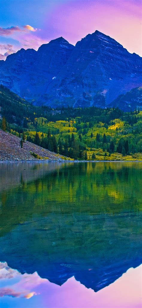 Rocky Mountains Wallpaper 4k Lake Green Trees Reflection Purple Sky