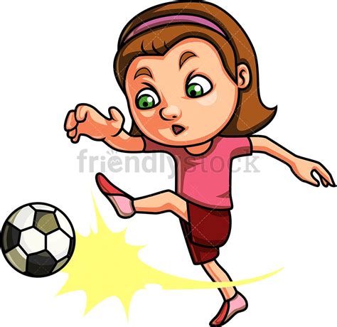 Little Girl Playing Soccer Cartoon Clipart Vector