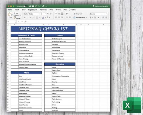 Wedding Checklist Excel Template Wedding List Printable
