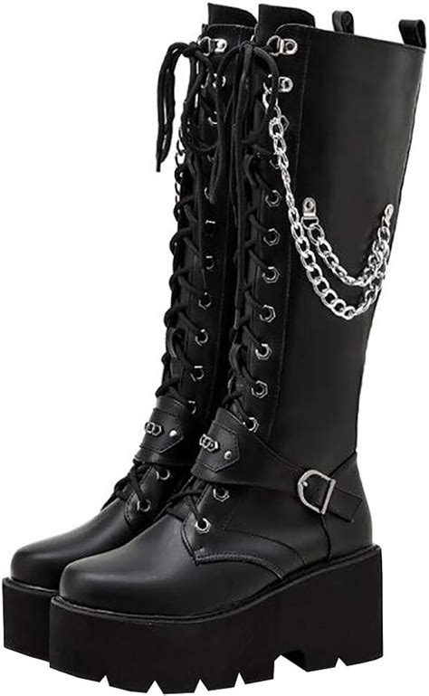 Amazon Com Parisuit Women S Knee High Goth Platform Buckle Boots