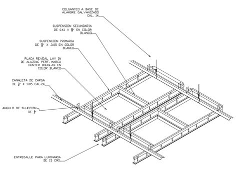Gypsum board ceiling on furring channel framing. False ceiling detail elevation and plan view autocad file ...