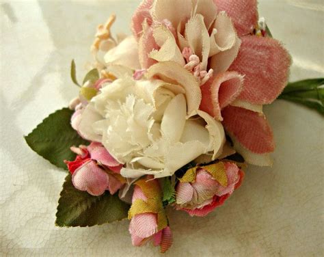 Antique Vintage Velvet Millinery Flowers Posy Pink Pastel Etsy