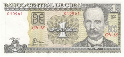 Banknote Cuba 1 Peso J Marti F Castro 1959 2007