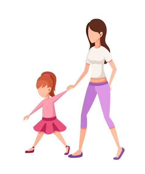 Madre E Hija Chica Caminando Con Mamá Tomados De La Mano Sin
