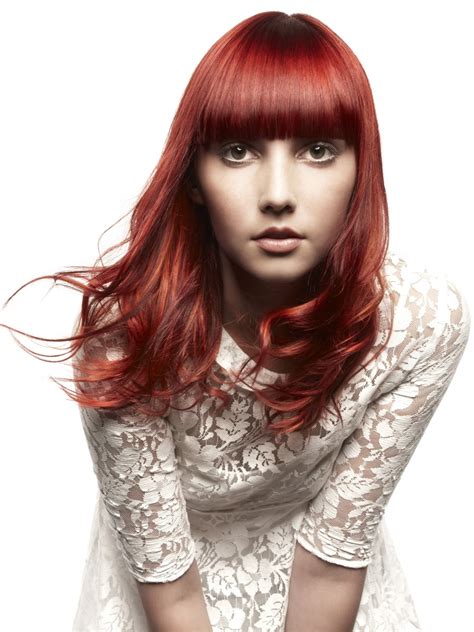 Long Haircut With Extremely Straight Bangs Red Hair