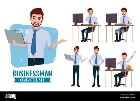 Businessman Character Vector Set Business Man Characters In Standing