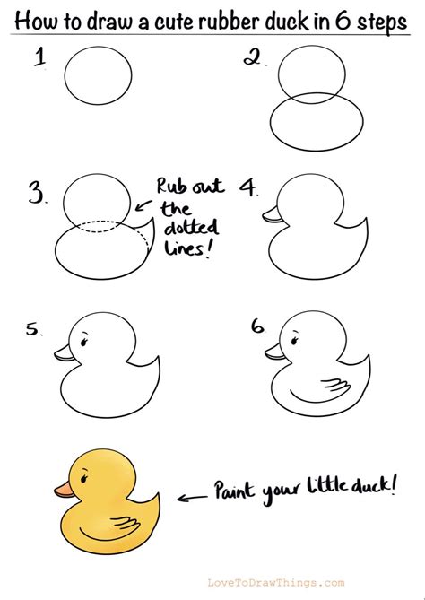 How To Draw A Cute Rubber Duck In 6 Steps Easy Doodles Drawings Cute