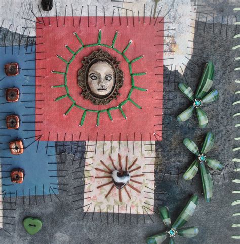 Mixed Media Textile Collage ‘red Sun By Joanna Husbands Art In The