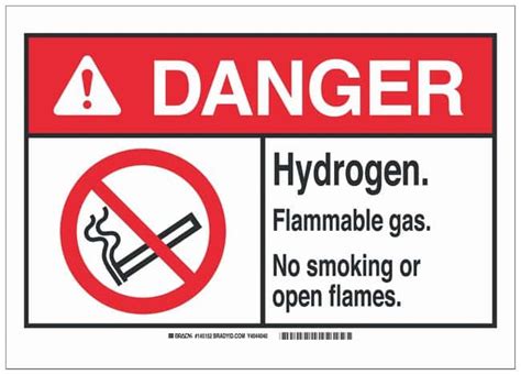 Brady Aluminum Danger Sign Hydrogen Flammable Gas No Smoking Or