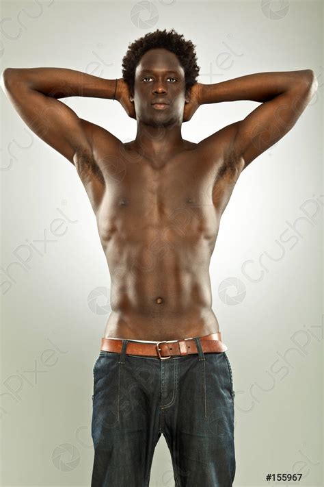 Handsome Black Man Naked With Jeans And Basket Ball Isolated Stock Photo Crushpixel