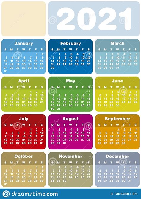 Or date(w, epoch) for other week numbers. Colorful Calendar For Year 2021 Stock Vector - Illustration of months, design: 178494050