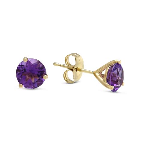 14K Yellow Gold Round Faceted Amethyst Stud Earrings 6mm Borsheims