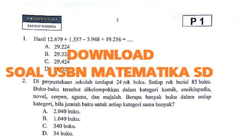 Nah, guna mempersiapkan usbn sd/mi, maka kali ini kami ingin berbagi latihan soal usbn dan kunci jawaban. Soal Usbn Matematika Sd Mi Tahun 2018 2019 (Dan Kunci Tanggapan - Pembahasan) | Soal Terbaru