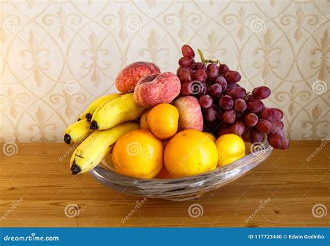 A Fruit Bowl With Fresh Fruit Stock Photo Image Of Board Fresh
