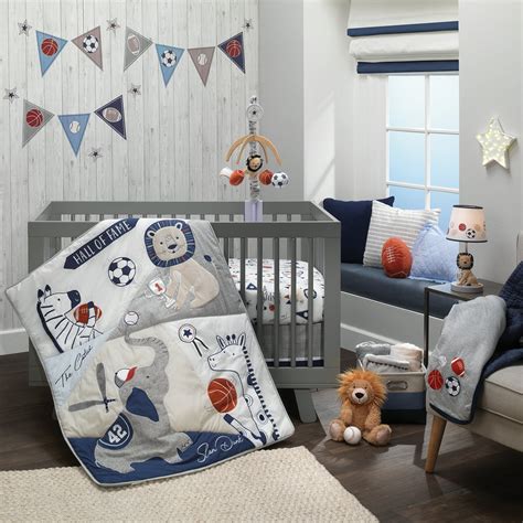 Lambs And Ivy Hall Of Fame Sports Animals 5 Piece Crib Bedding Set Gray