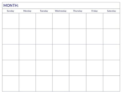 Download blank calendar month template