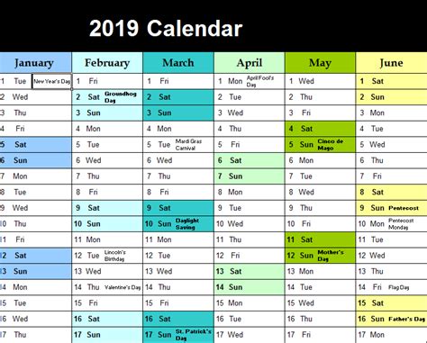 Two pages per year for overview your plan. 2019 Yearly Color Calendar - My Excel Templates