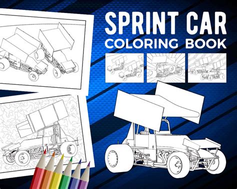 Sprint Car Coloring Book Printable Pdf Racing Book For Adults Winged