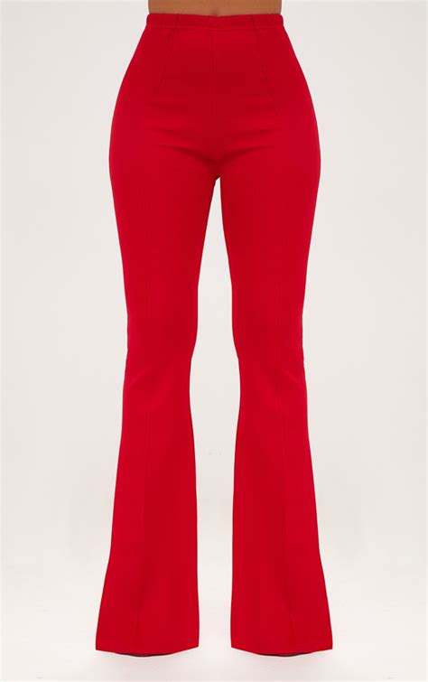 Red High Waist Extreme Flare Long Leg Trousers Prettylittlething