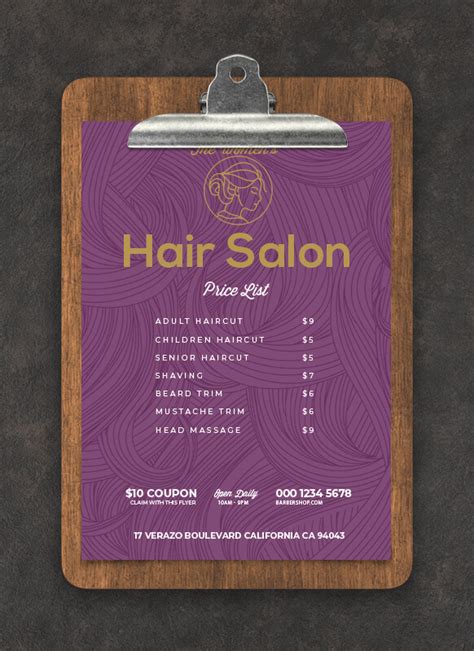 Hair Salon Menu Customizable Psd Template Room