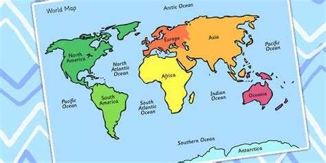 World Map With Names Continents And Oceans World Map Continents