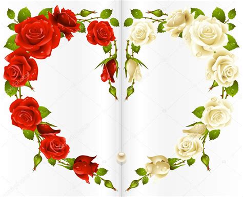 Red And White Rose Frame In The Shape Of Heart Stock Vector By ©d E N I