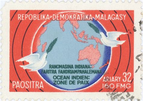 Indian Ocean Zone Of Peace 32 Ariary 160 Franc Postage Stamp
