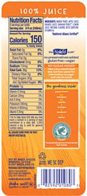 Naked Juice Mighty Mango 100 Juice Smoothie 72 Oz Nutrition