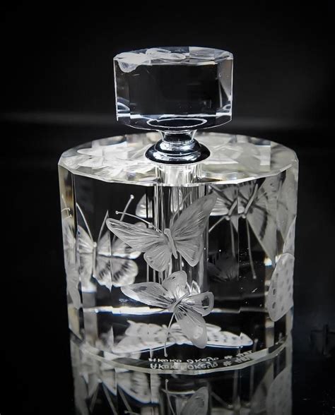 Art Deco Perfume Bottle Hand Engraved Butterflies Crystal Etsy