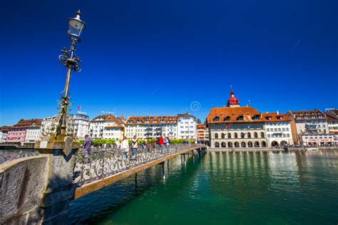 Historic City Center Of Lucerne With Famous Chapel Bridge And Lake Lucerne Switzerland