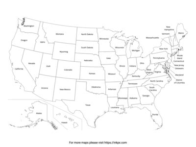 Printable 50 state map of the us