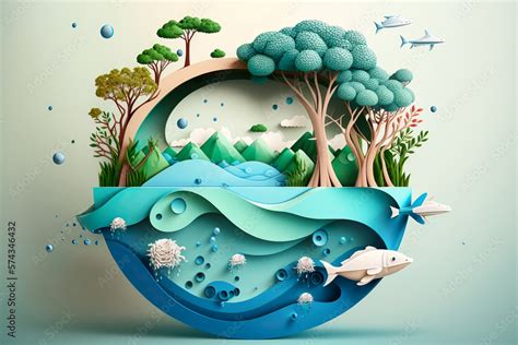 Paper Art Ecology And World Water Day Saving Water And World