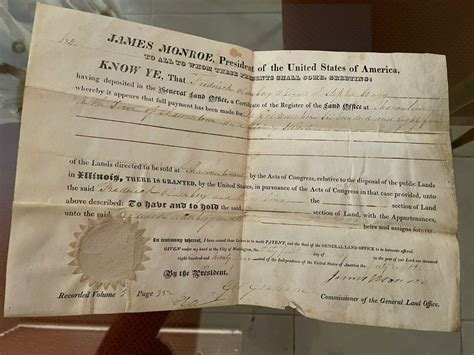 President James Monroe Signed 1824 Land Office Deed Document Ebay