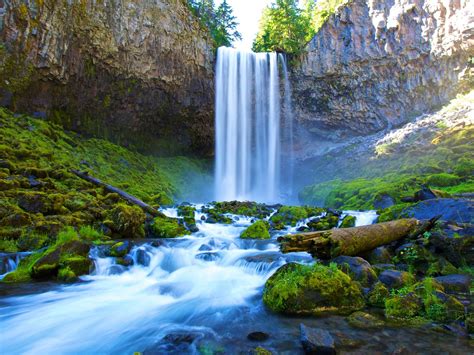 Summer River Waterfall Water Oregon Travel Scenery Hd