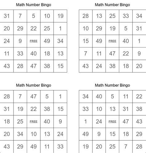 Math Number Bingo Wordmint