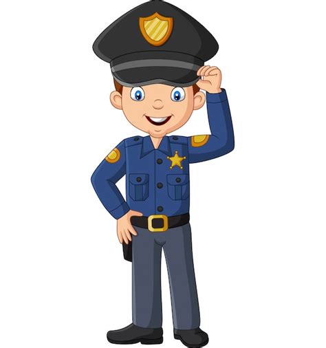 Dibujos Animados Oficial De Policía Sonriente De Pie Vector Premium