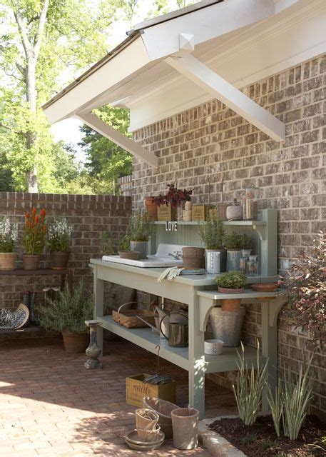This outdoor rustic wooden potting bench garden planting table combines charming rustic style and flexible functionality to create the ultimate garden workstation experience. Abercorn Place - Historical Concepts, LLC | Southern ...