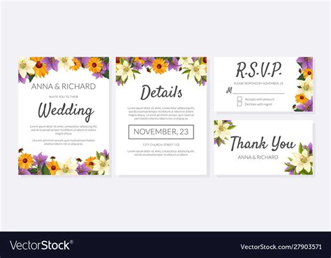 Wedding Invitation Template Set Thank You Rsvp Vector Image
