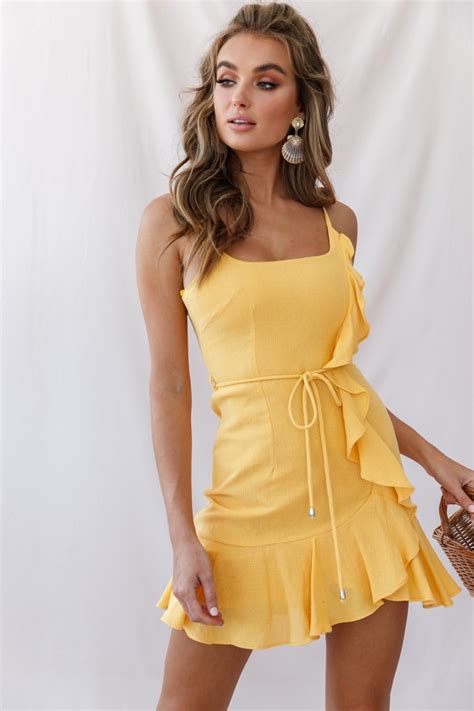 Hart Flowy Chiffon Mini Dress Yellow In 2020 Yellow Dress Casual
