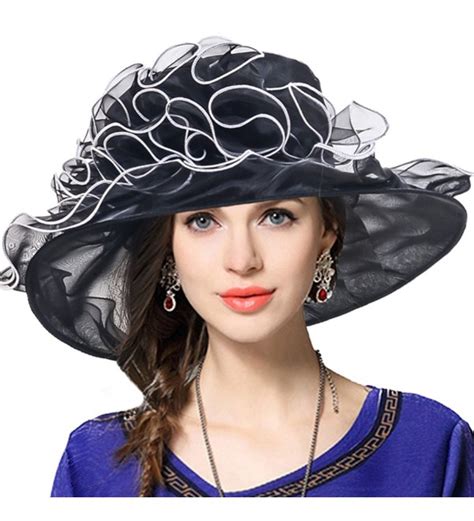 Women Church Dress Kentucky Derby Organza Wide Brim Party Hat Black C712nry8t6g