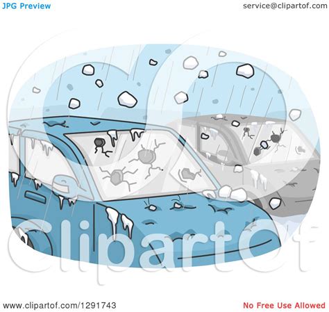 Clipart Of A Hail Storm Crashing Into Cars Royalty Free