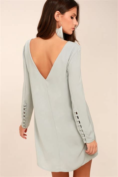 Chic Shift Dress Long Sleeve Dress Light Grey Dress