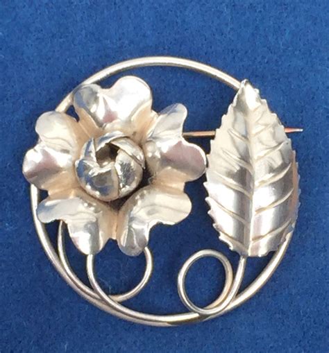 Sterling Silver 925 Rose With Leaf Brooch Pin Rose Pin Etsy