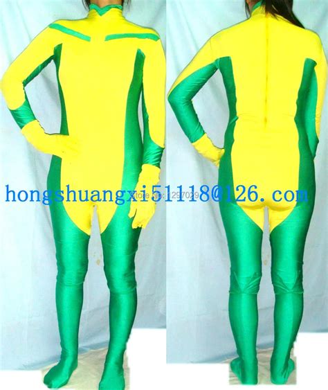 top quality made lycra spandex zentai yellow green sexy rogue catsuit costumes unisex classic