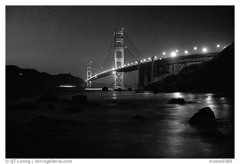 San francisco golden gate bridge black and white. Black and White Picture/Photo: Golden Gate bridge and surf ...